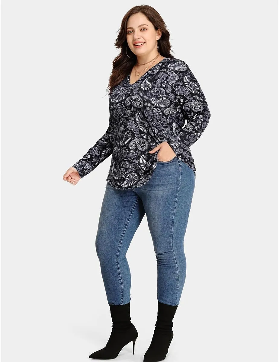 RITERA Womens Plus Size Tops Long Sleeve Shirts V Neck Tunics Fall Casual Pullover Loose Fit Basic Tshirt XL-6XL 14W-30W