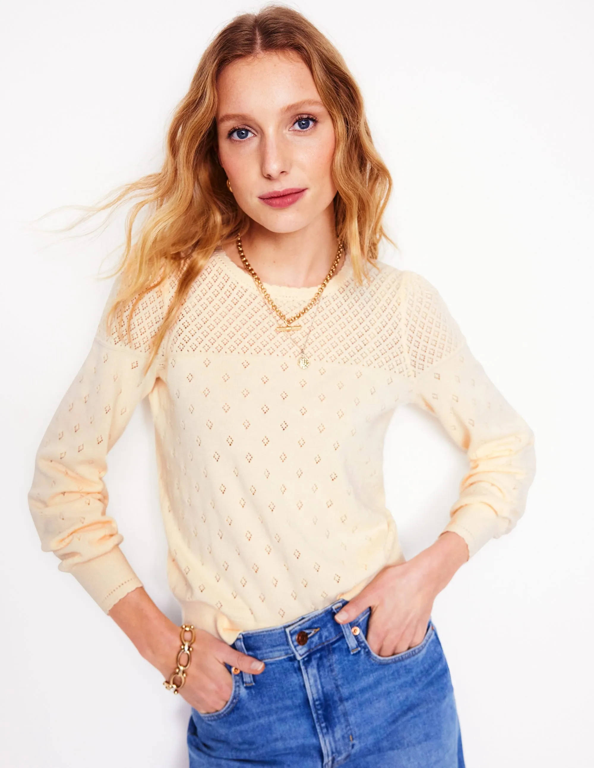Rosalie Pointelle Jumper-Warm Ivory