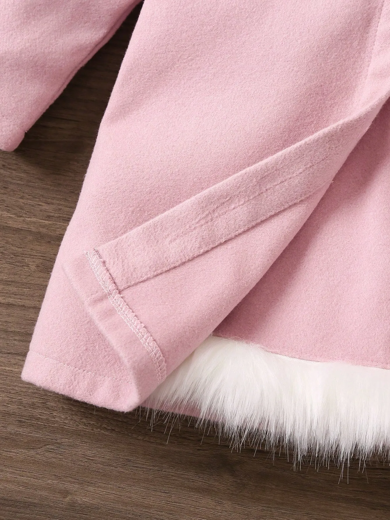 SHEIN Young Girl Fuzzy Trim Hooded Coat & Skirt & Tee FD