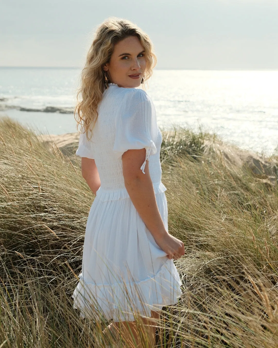 Smocked White Mini Dress