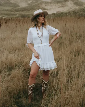 Smocked White Mini Dress