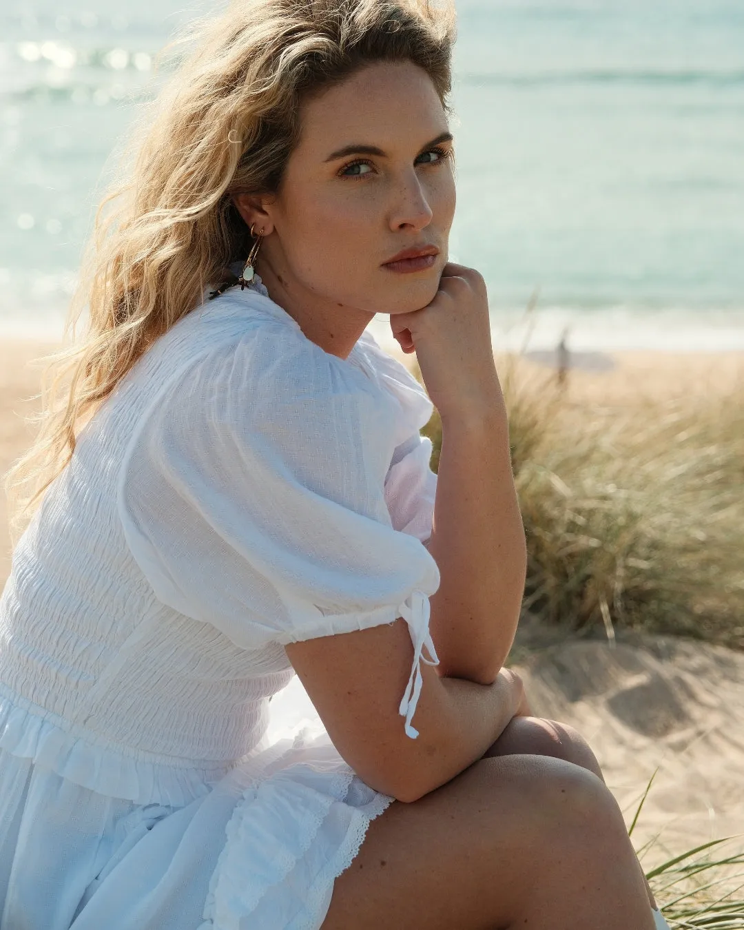 Smocked White Mini Dress