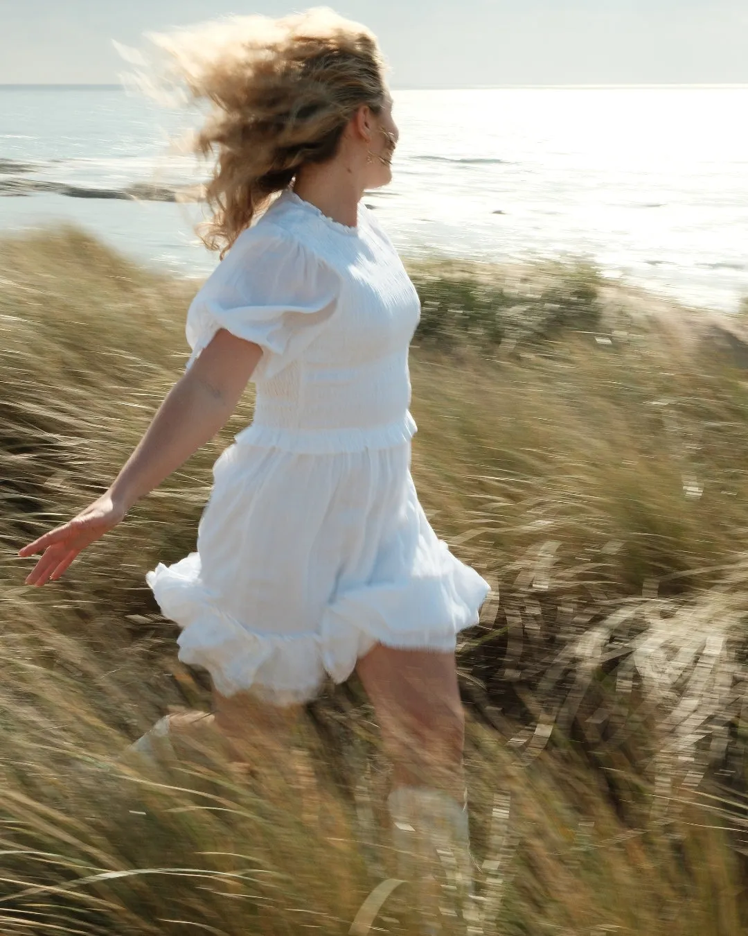 Smocked White Mini Dress