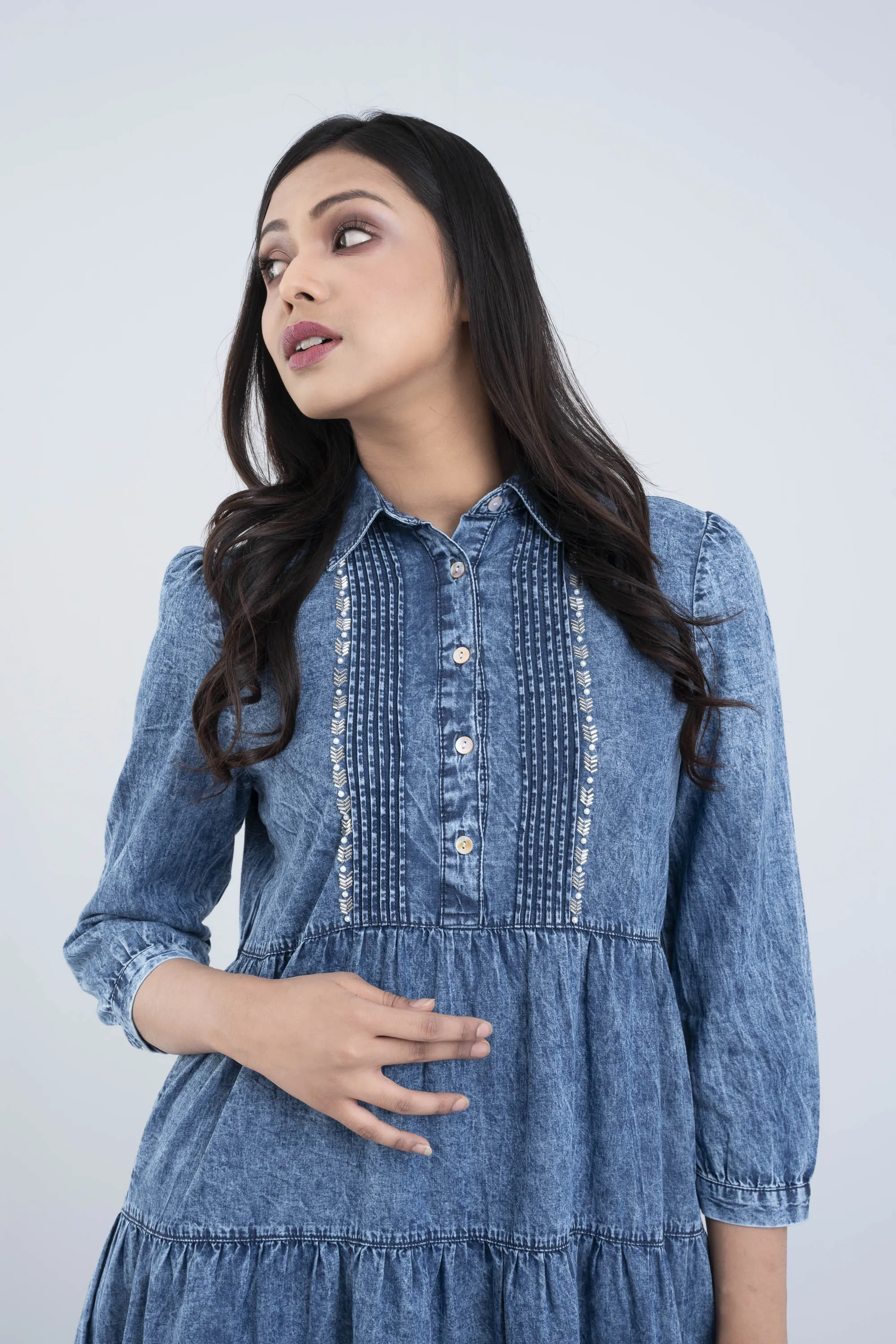 Stone-Wash Cotton Denim Dress