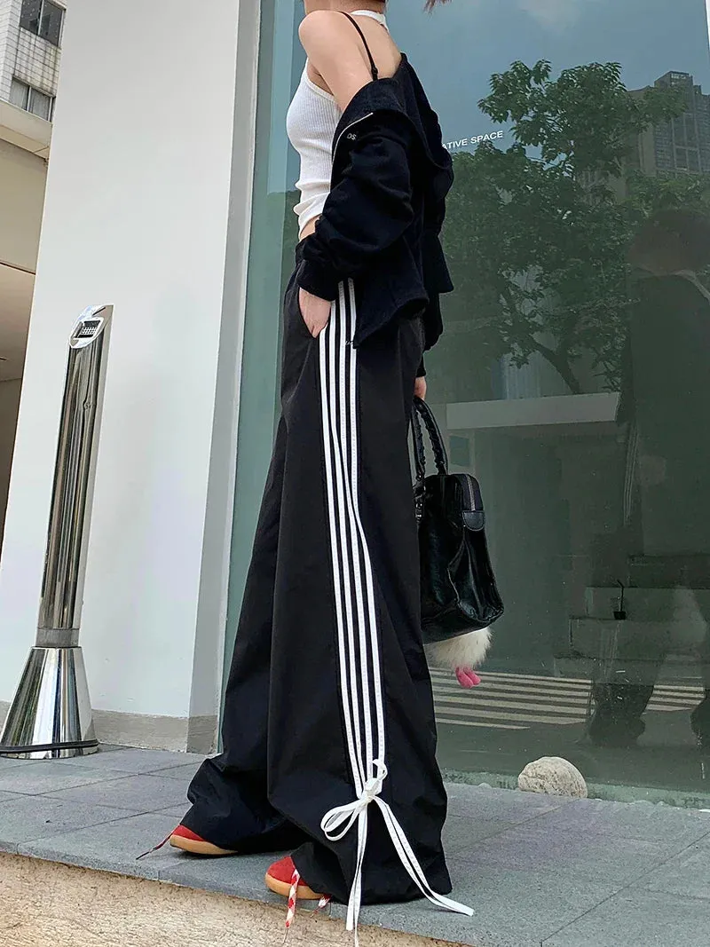 Stripe Bow Stylish Baggy Sweatpants