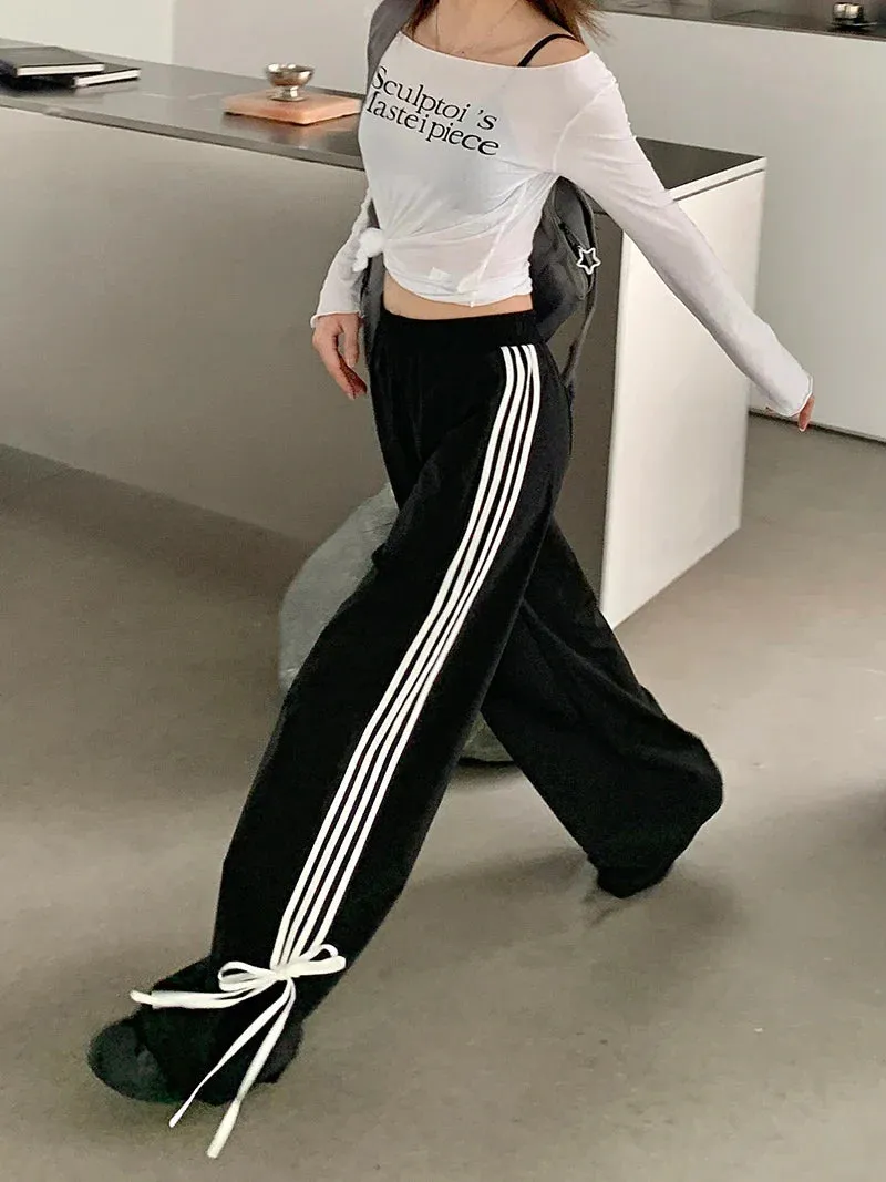 Stripe Bow Stylish Baggy Sweatpants