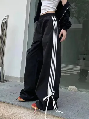 Stripe Bow Stylish Baggy Sweatpants