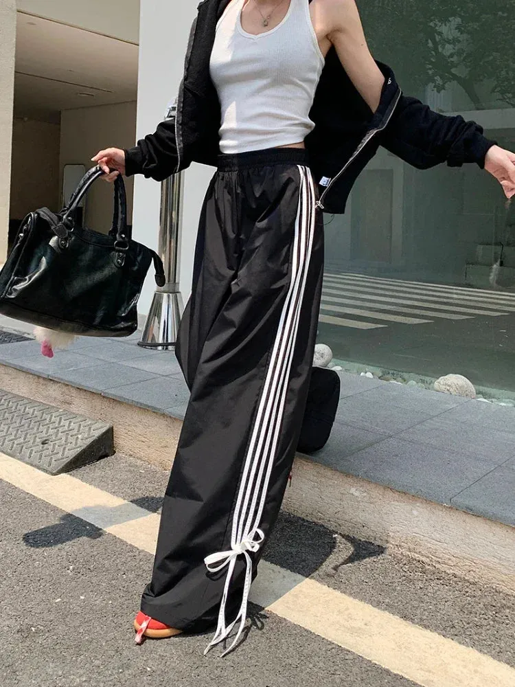Stripe Bow Stylish Baggy Sweatpants