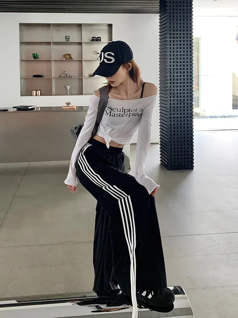 Stripe Bow Stylish Baggy Sweatpants