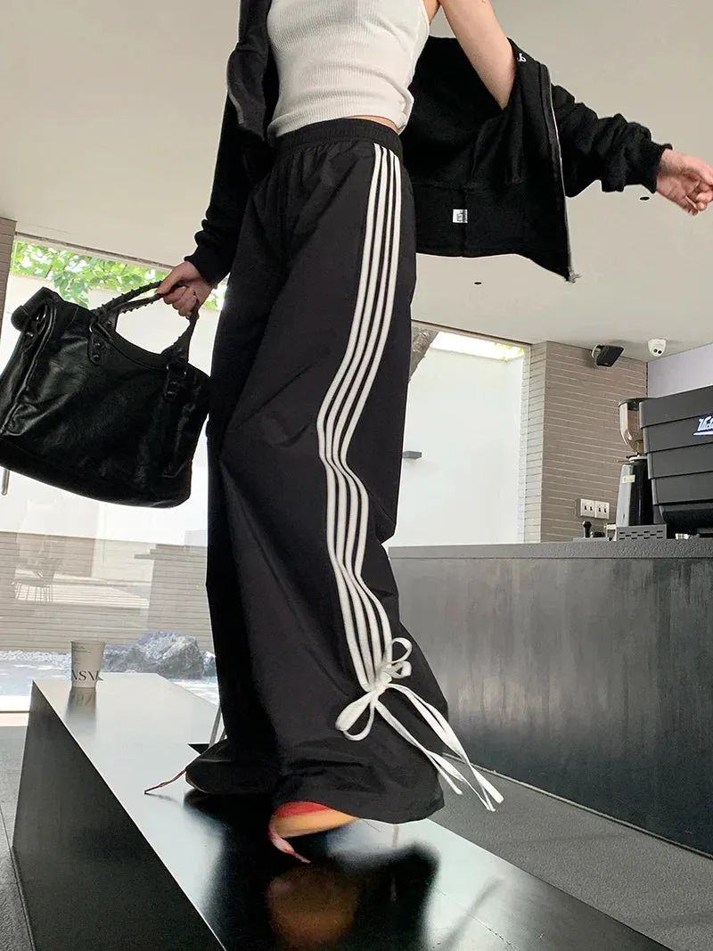 Stripe Bow Stylish Baggy Sweatpants