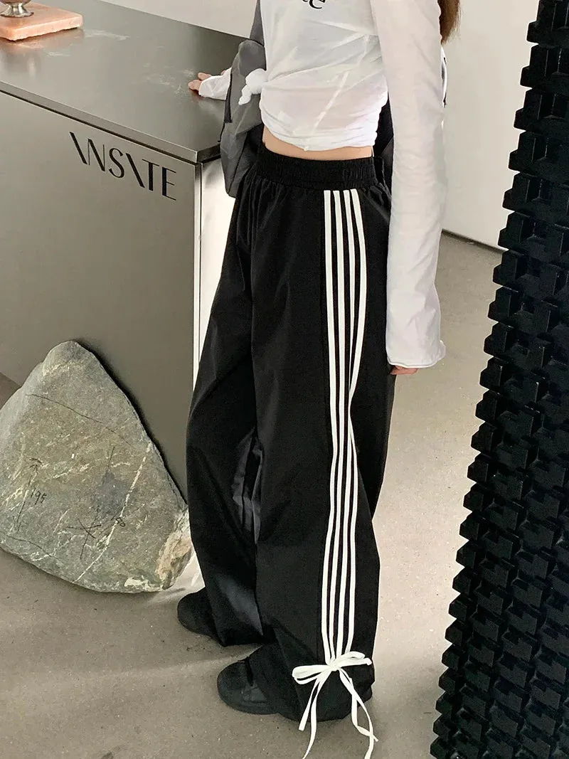 Stripe Bow Stylish Baggy Sweatpants