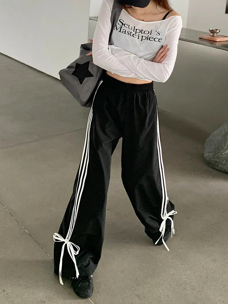 Stripe Bow Stylish Baggy Sweatpants