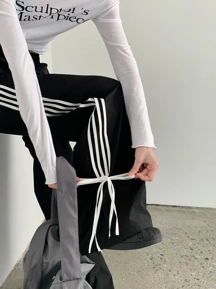 Stripe Bow Stylish Baggy Sweatpants