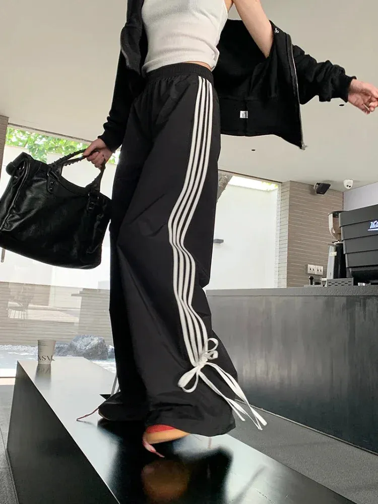 Stripe Bow Stylish Baggy Sweatpants