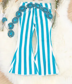 TEAL STRIPED SPRING  FLARES-Kids