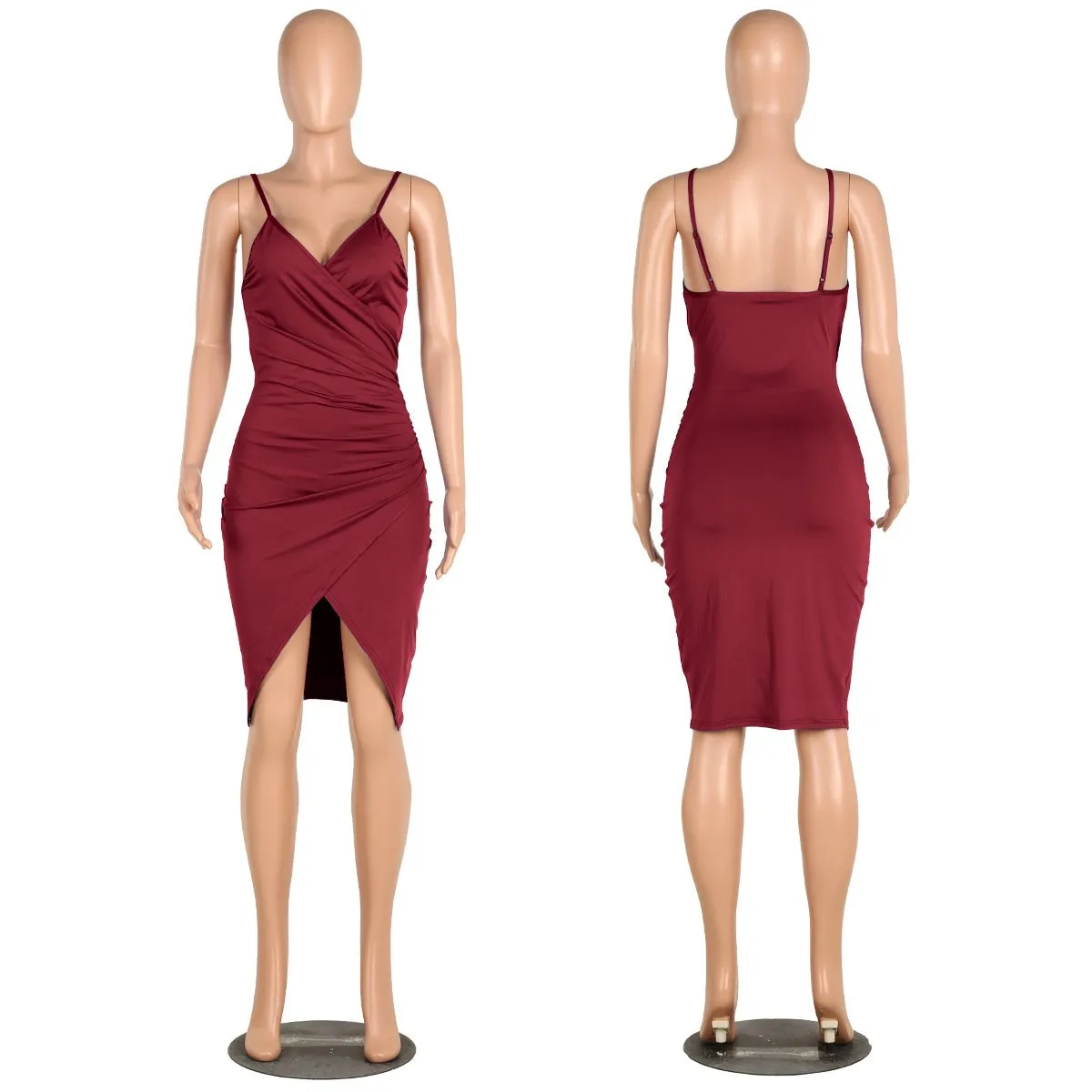V-neck Backless Spaghetti Strap Bodycon Sheath Knee-length Dress