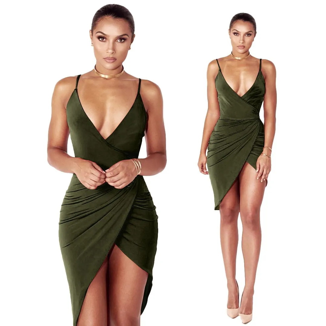 V-neck Backless Spaghetti Strap Bodycon Sheath Knee-length Dress
