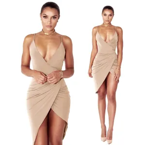 V-neck Backless Spaghetti Strap Bodycon Sheath Knee-length Dress