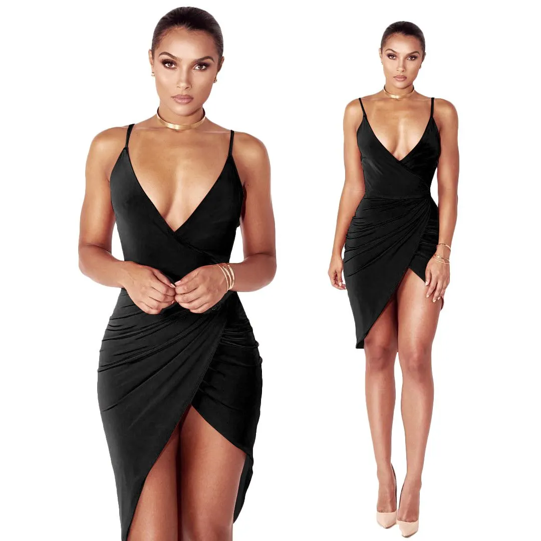 V-neck Backless Spaghetti Strap Bodycon Sheath Knee-length Dress