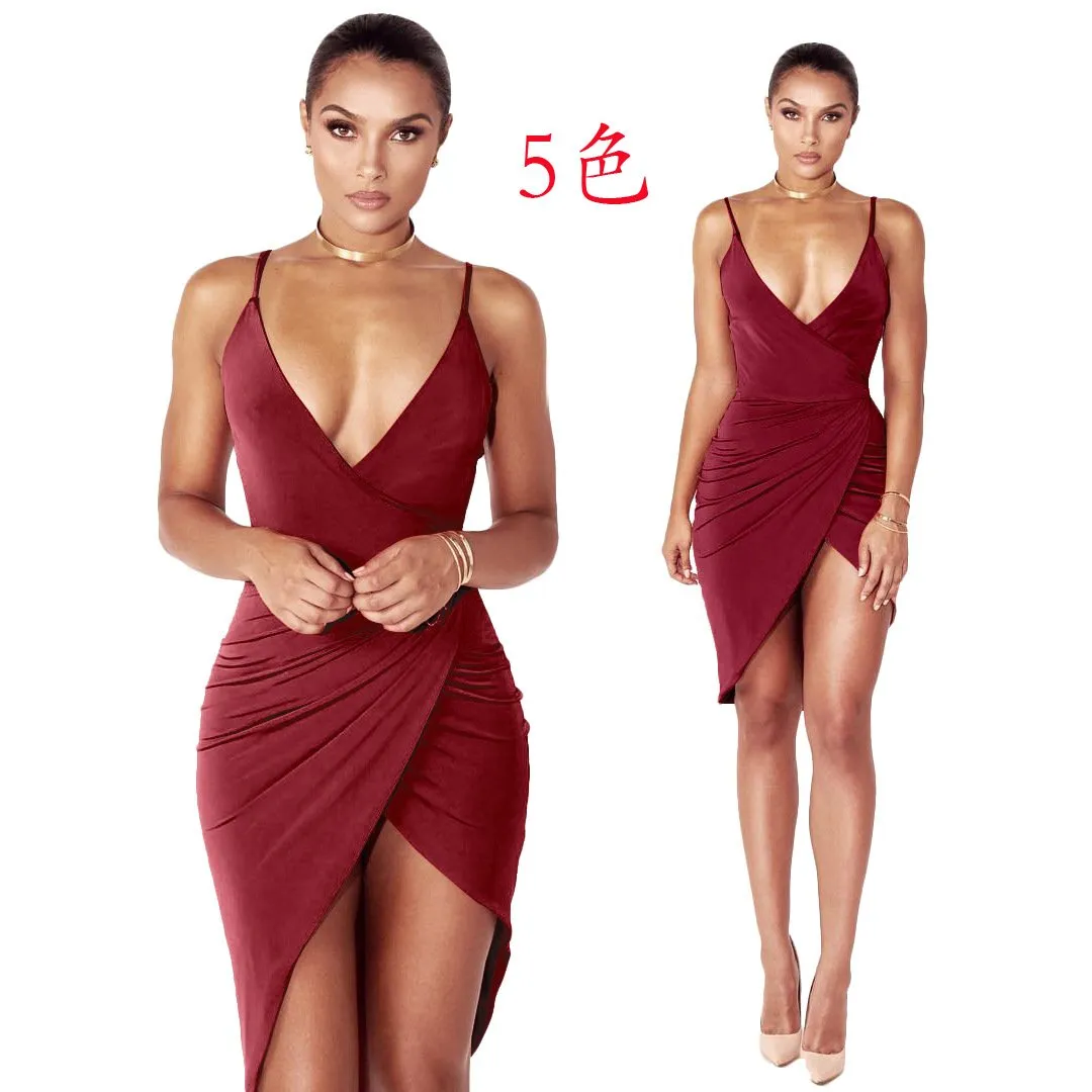 V-neck Backless Spaghetti Strap Bodycon Sheath Knee-length Dress