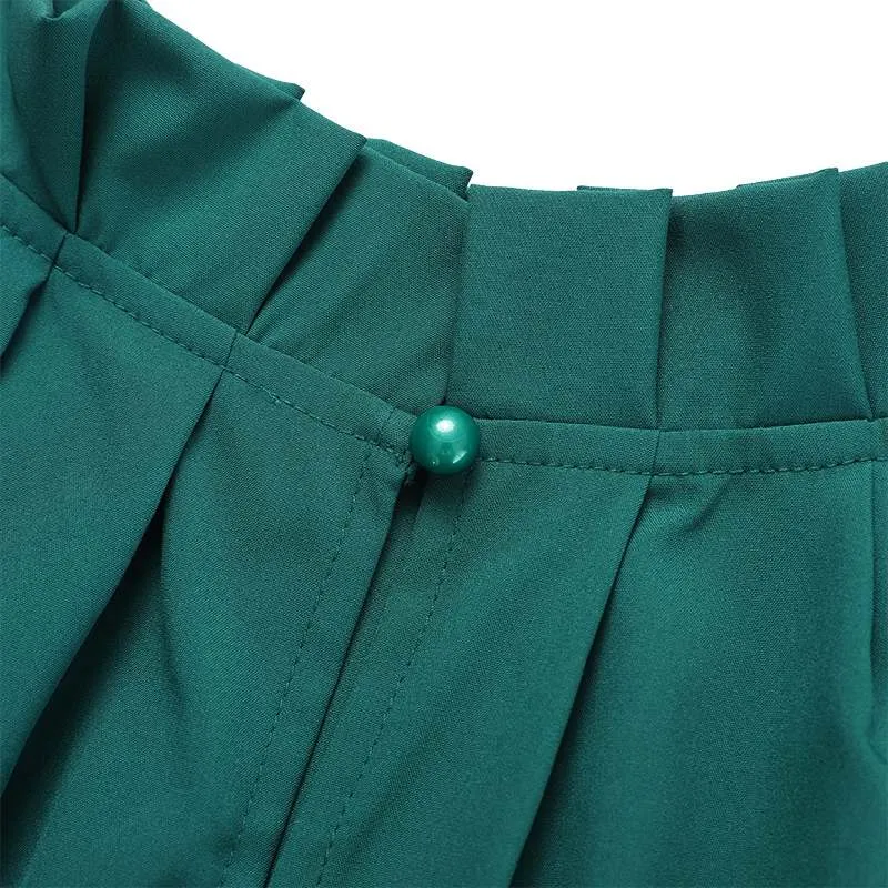 Vintage Pleated Chemise Stand Collar Elegant Lantern Sleeve Blouse