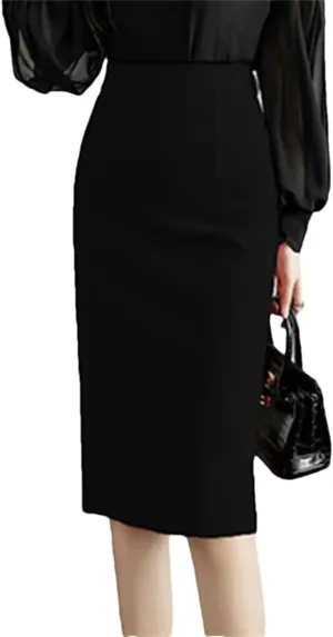 Women Classic Vintage Gray Red Stretch Pencil Skirts Office Formal Black Midi Skirts Elegant Package Hip Skirts