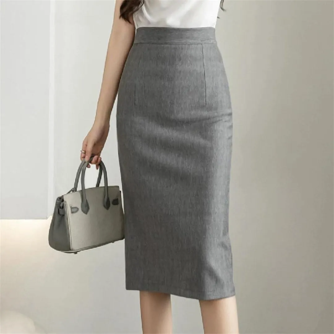 Women Classic Vintage Gray Red Stretch Pencil Skirts Office Formal Black Midi Skirts Elegant Package Hip Skirts