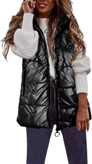 Women Puffer Vest Light Weight Coats Winter Fall Winter 2023 Casual Cotton Padded Down Coats Warm Zip Up Tank Classic