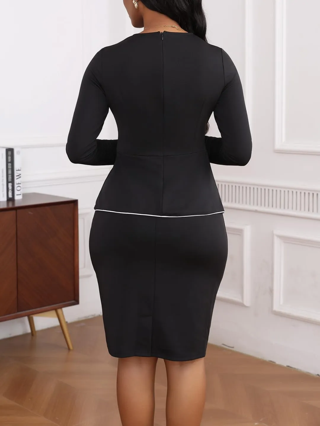 Women's 2 Piece Suit Skirt Set Peplum Long Sleeve Church Dress Suit Formal Office Business Midi Pencil Skirt Suit