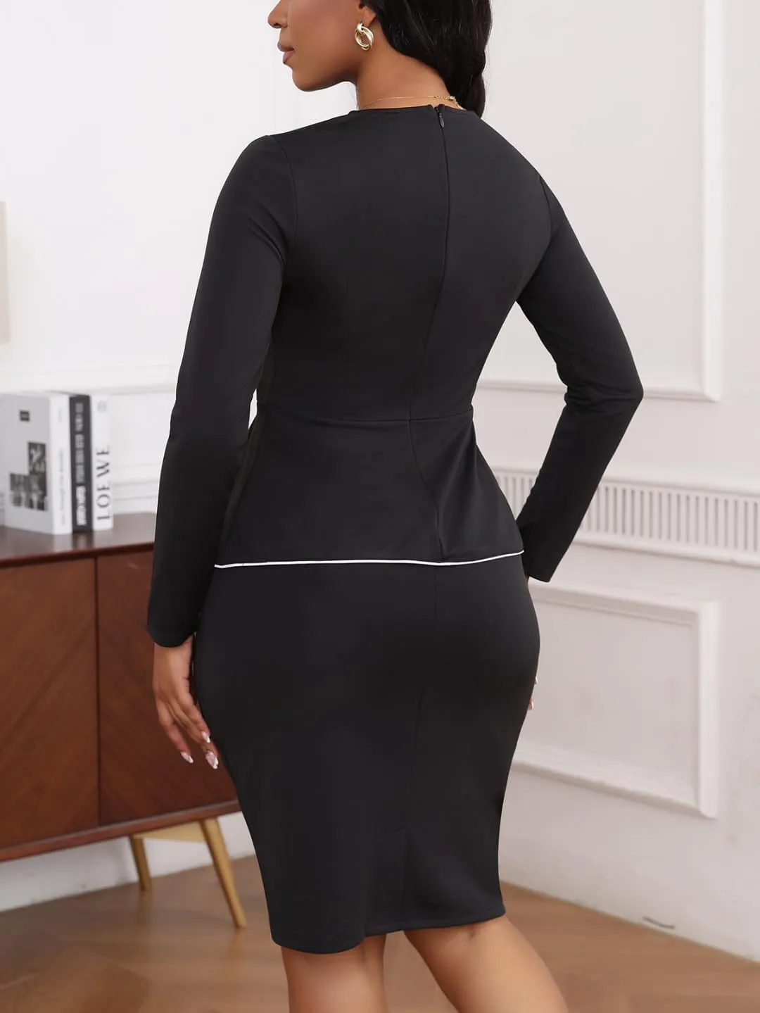 Women's 2 Piece Suit Skirt Set Peplum Long Sleeve Church Dress Suit Formal Office Business Midi Pencil Skirt Suit