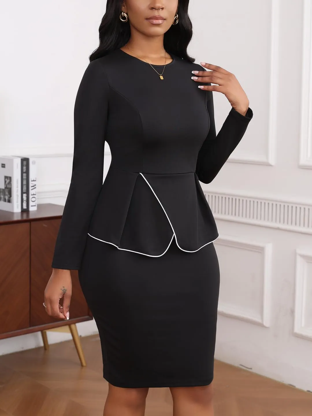 Women's 2 Piece Suit Skirt Set Peplum Long Sleeve Church Dress Suit Formal Office Business Midi Pencil Skirt Suit