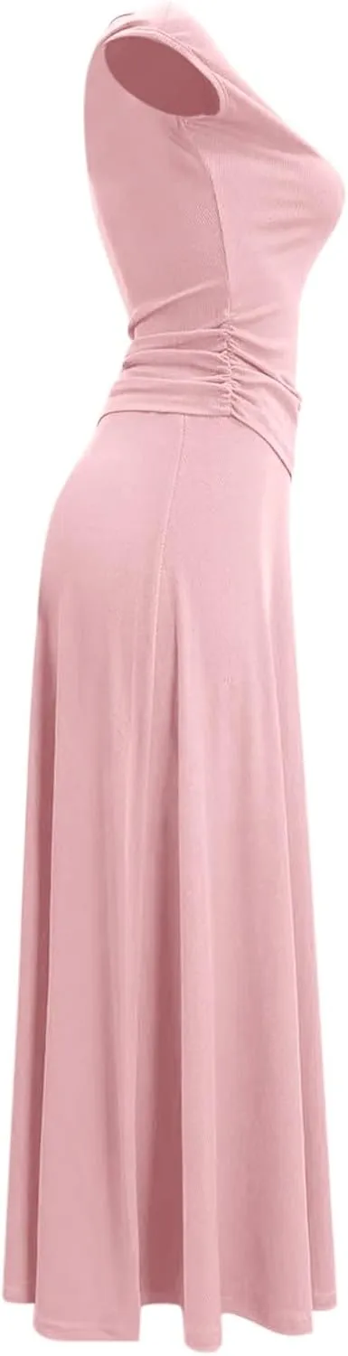 Women's 2 Piece Summer Outfits Dressy Casual Knit Short Sleeve Crop Top High Waist Midi Skirt Set Plus Sequin