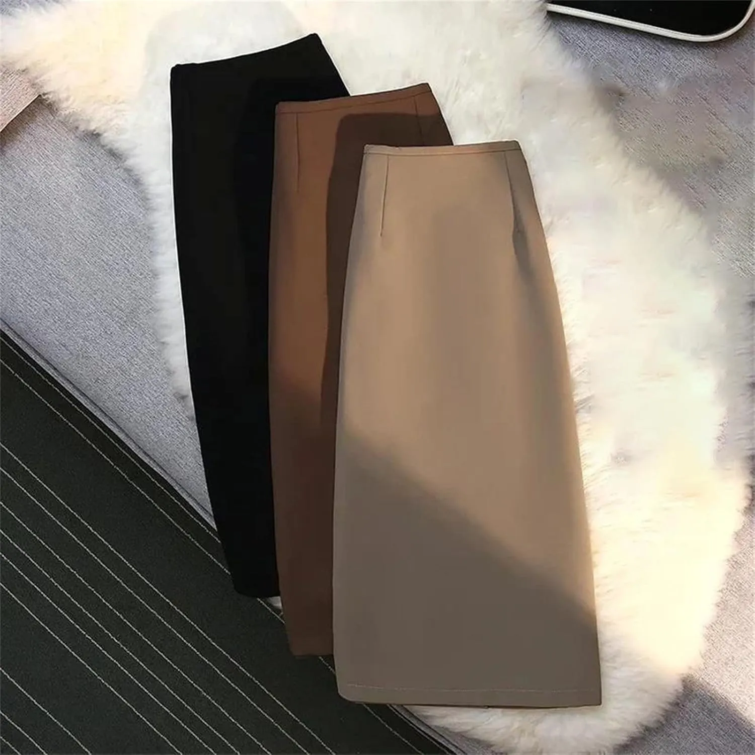 Women's Formal Pencil Skirt  High Waist Drape Suit Long Skirt Zipper Below Knee Bodycon Skirt for Work Business