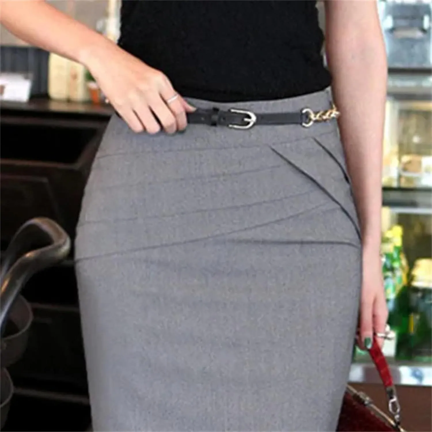 Women's Pencil Skirt  High Waist Above Knee Casual Office Bodycon Skirt for Work Ladies Formal Short Skirt