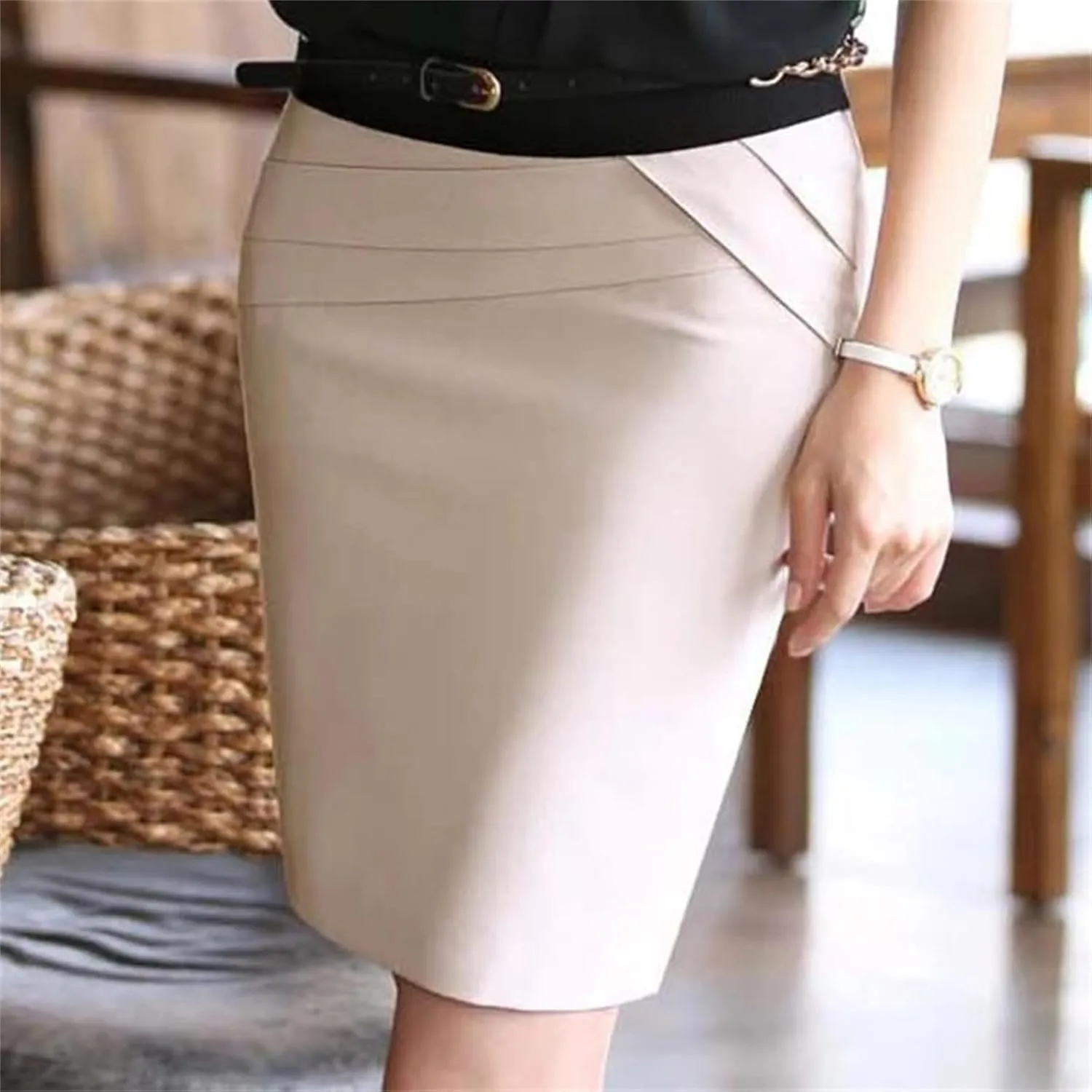 Women's Pencil Skirt  High Waist Above Knee Casual Office Bodycon Skirt for Work Ladies Formal Short Skirt