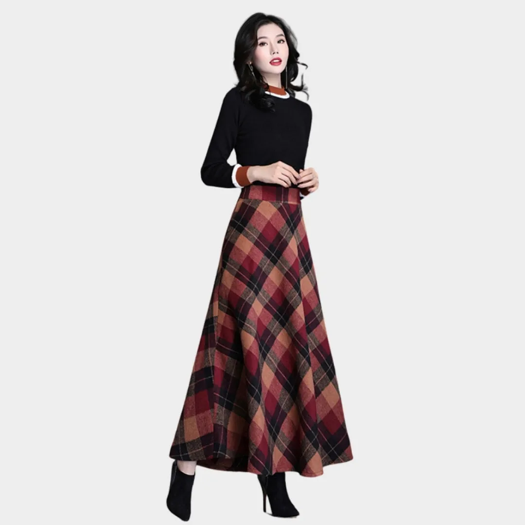 Womens Plaid Wool Skirt - High Waist, Thick Warm Elegant Winter Skirt, Red, Blue, and More