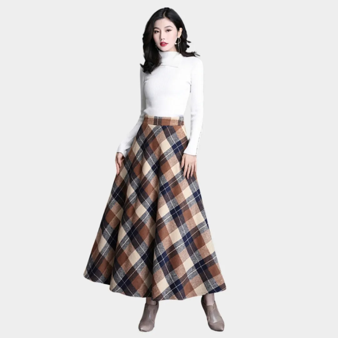 Womens Plaid Wool Skirt - High Waist, Thick Warm Elegant Winter Skirt, Red, Blue, and More