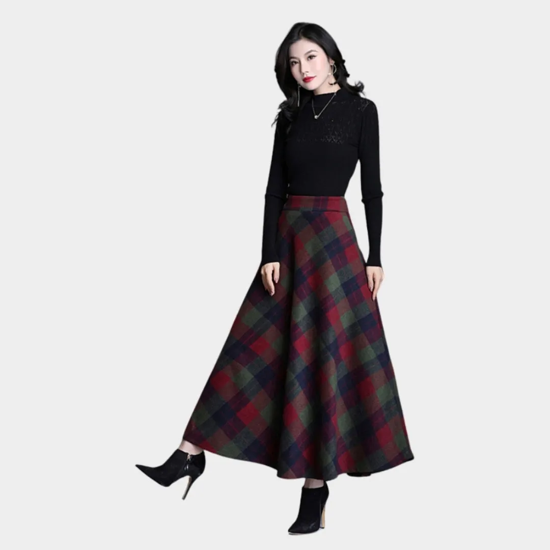 Womens Plaid Wool Skirt - High Waist, Thick Warm Elegant Winter Skirt, Red, Blue, and More