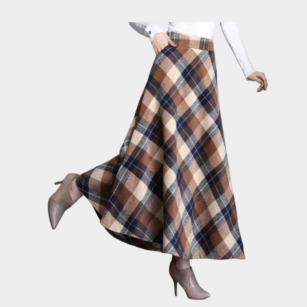 Womens Plaid Wool Skirt - High Waist, Thick Warm Elegant Winter Skirt, Red, Blue, and More
