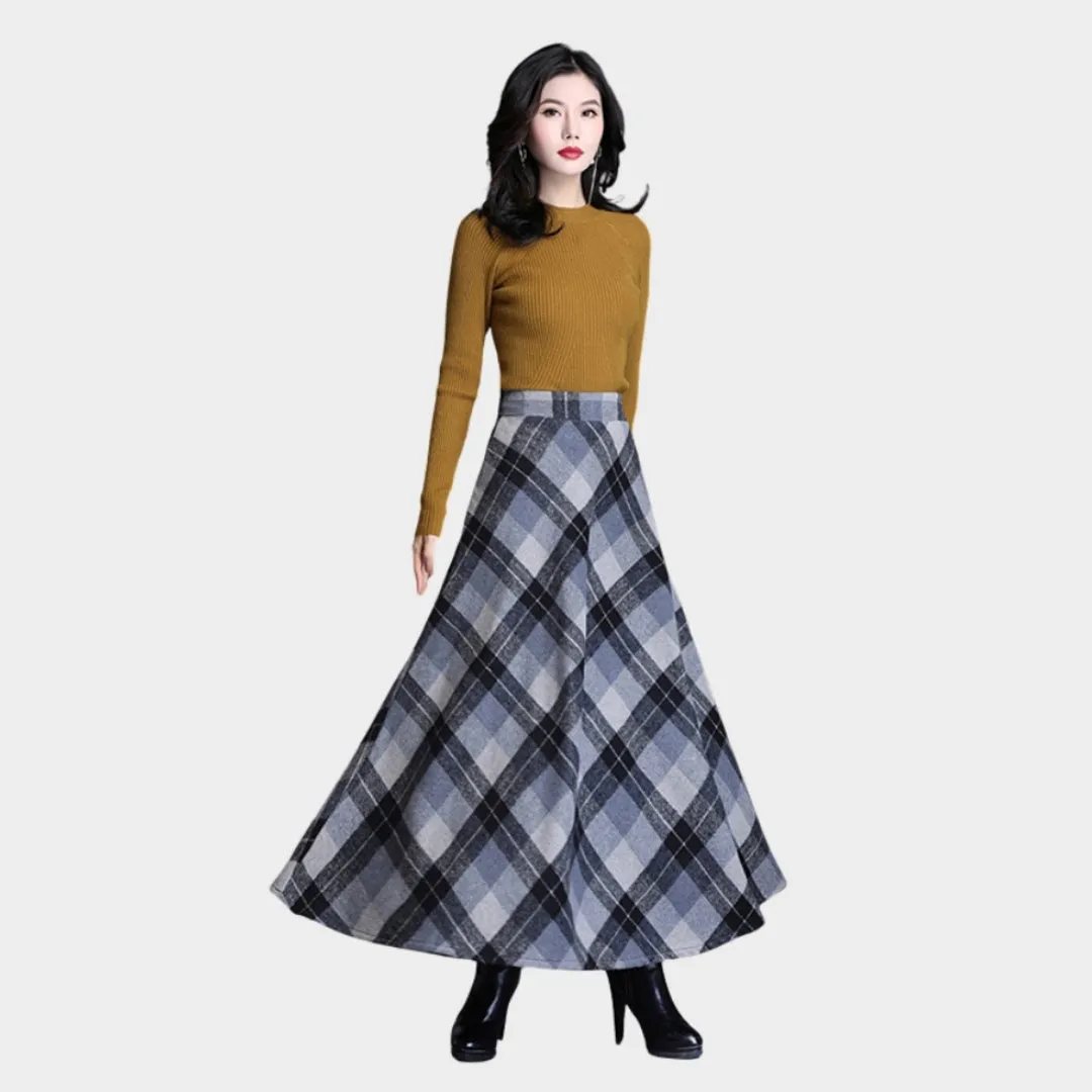 Womens Plaid Wool Skirt - High Waist, Thick Warm Elegant Winter Skirt, Red, Blue, and More
