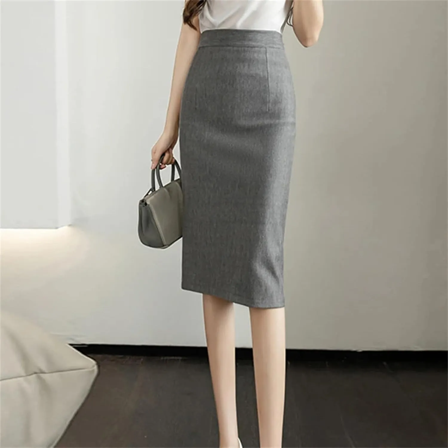 Women's Vintage Stretch Pencil Skirt  Office Lady Formal Midi Skirt Elegant Package Hip Below Knee Skirt