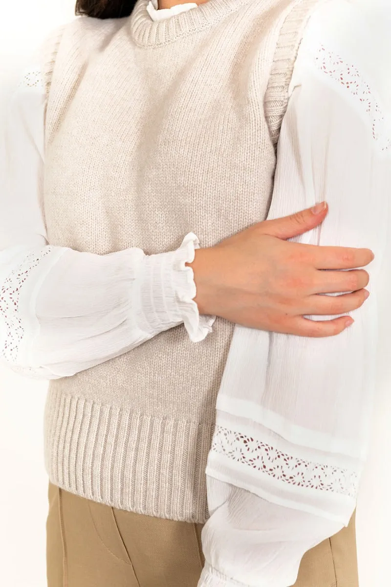 Womens Warm Geelong Lambswool Tank Top - Linen