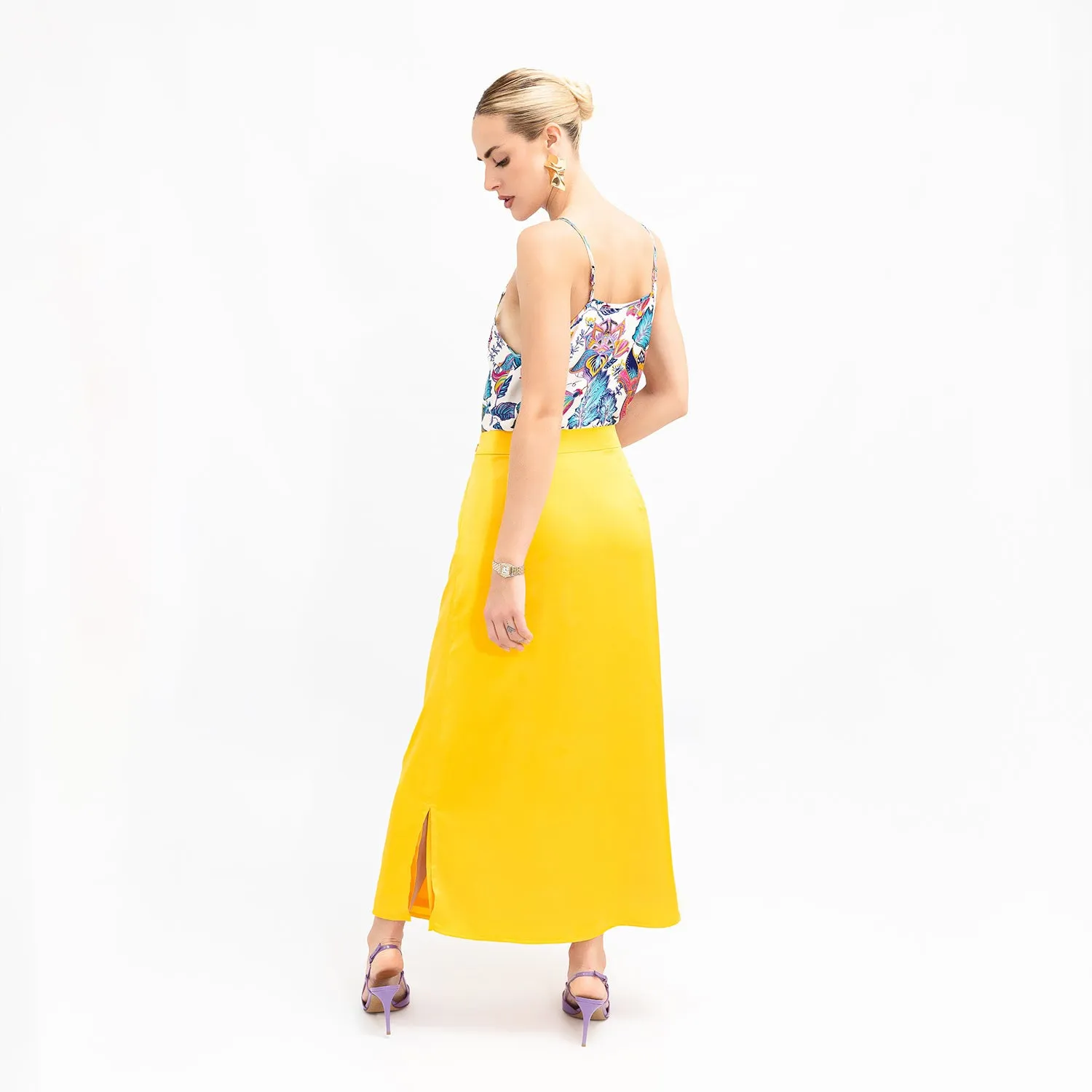 Yellow Satin Evelyn Skirt